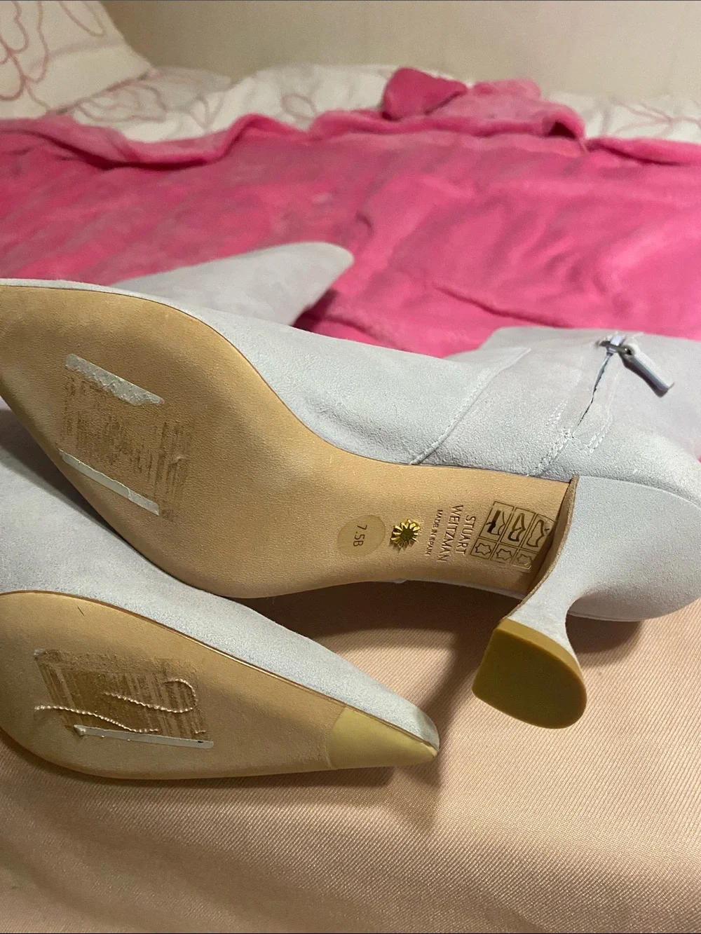 Stuart Weitzman Light Gray Over-the-Knee Kitten Heel Boots